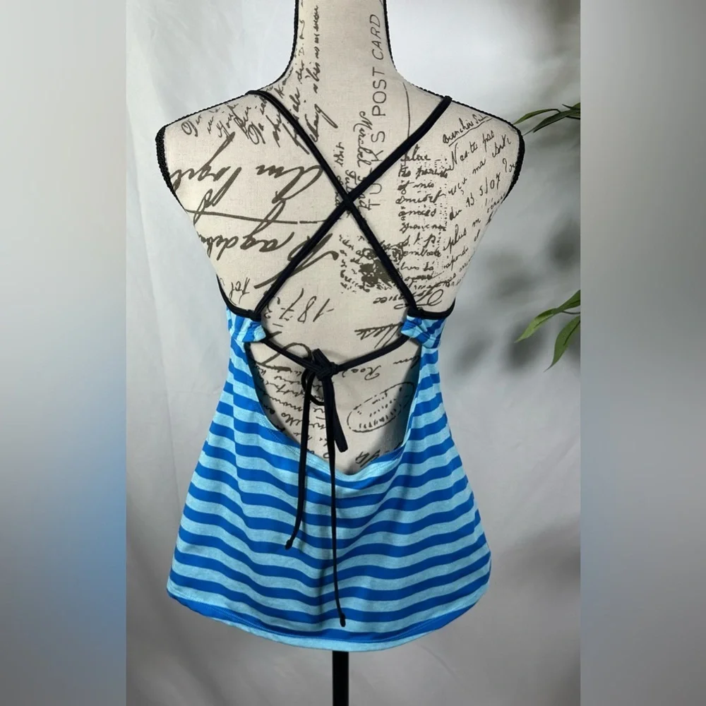 Nike Blue Striped Tie-Back Tankini Top with Built-In Bra – Women’s Size 14
